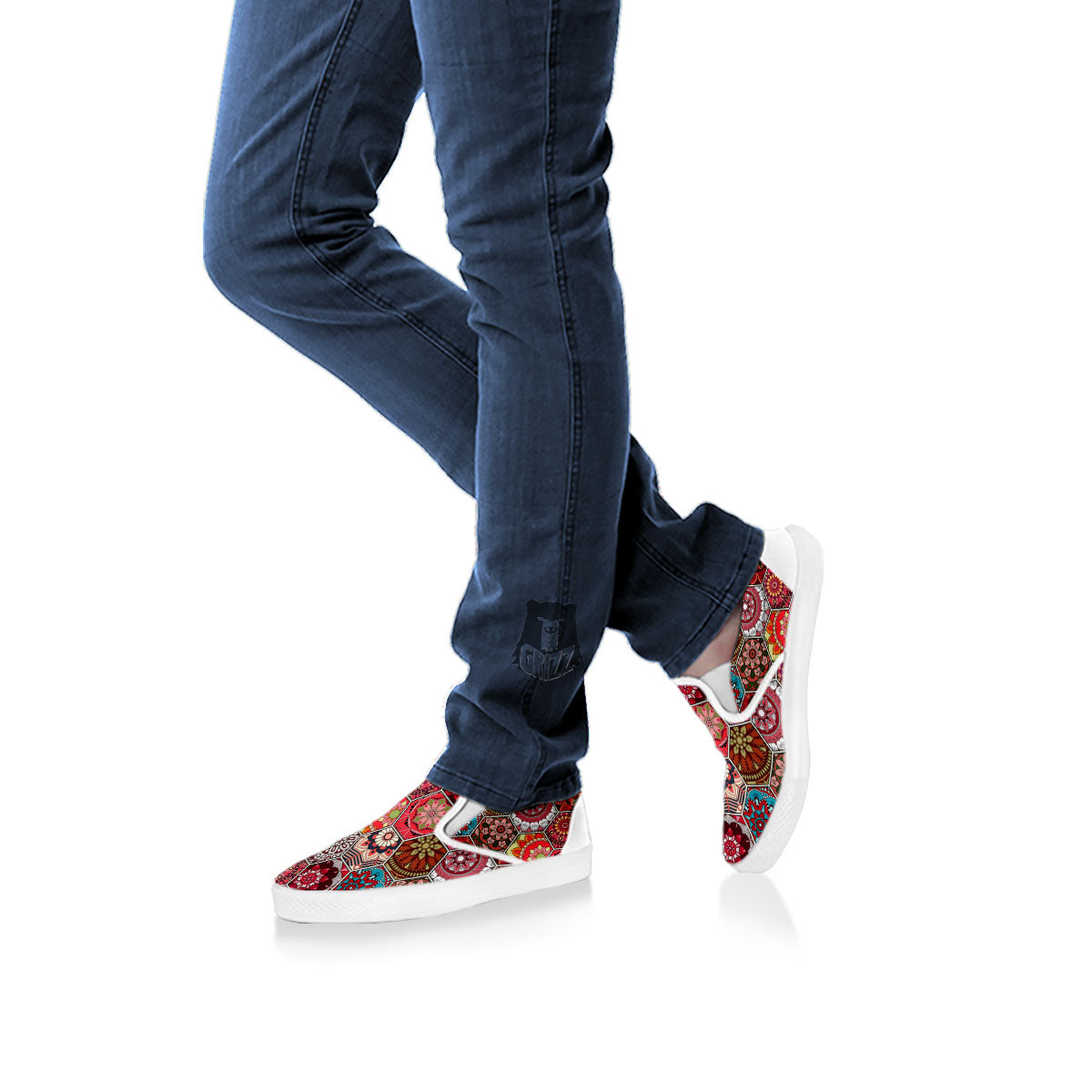 Patchwork Indian Print Pattern White Slip On Shoes-grizzshop