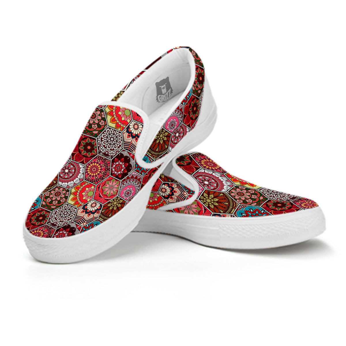 Patchwork Indian Print Pattern White Slip On Shoes-grizzshop