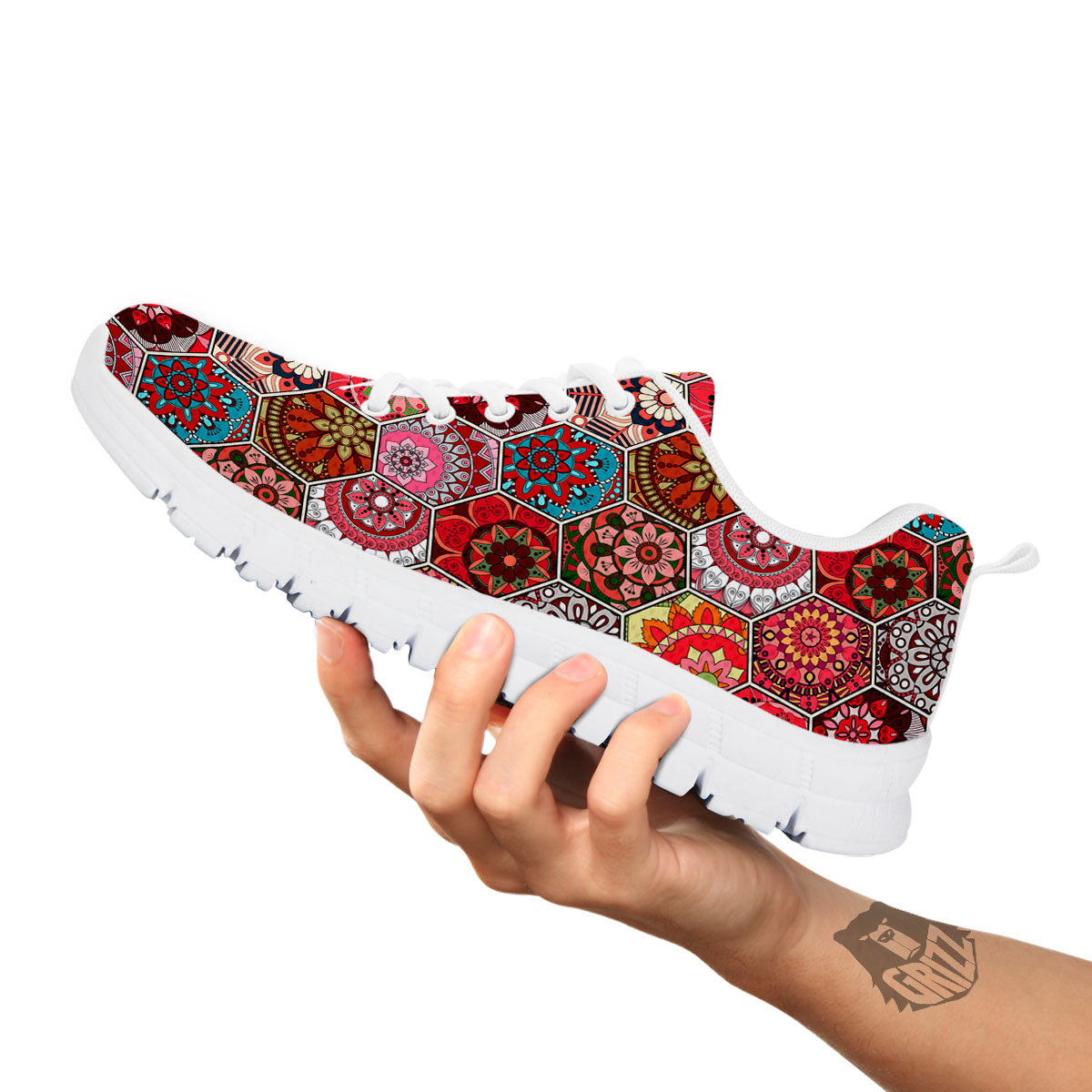 Patchwork Indian Print Pattern White Sneaker-grizzshop