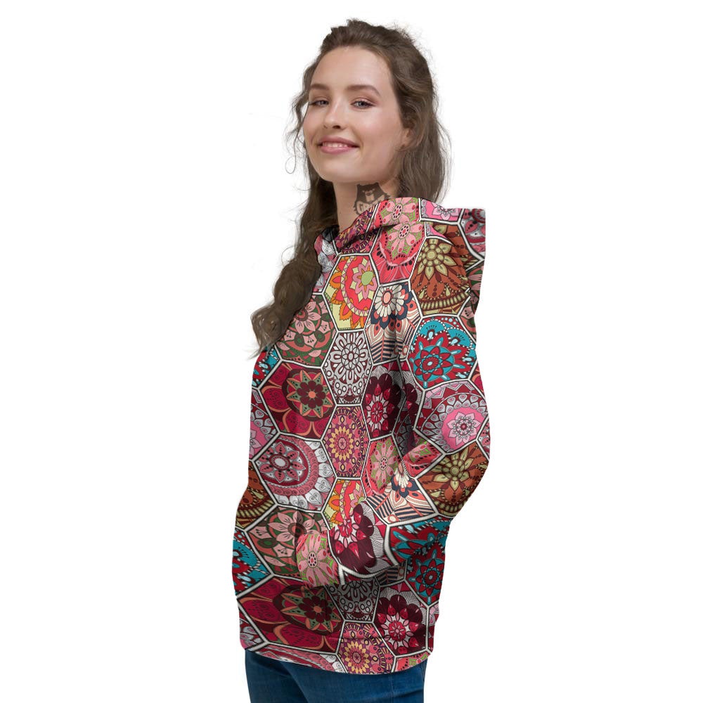 Patchwork Indian Print Pattern Women's Hoodie-grizzshop