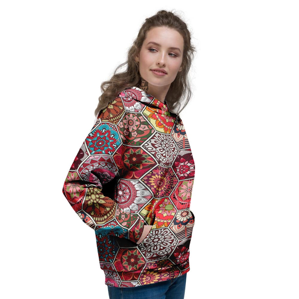 Patchwork Indian Print Pattern Women's Hoodie-grizzshop