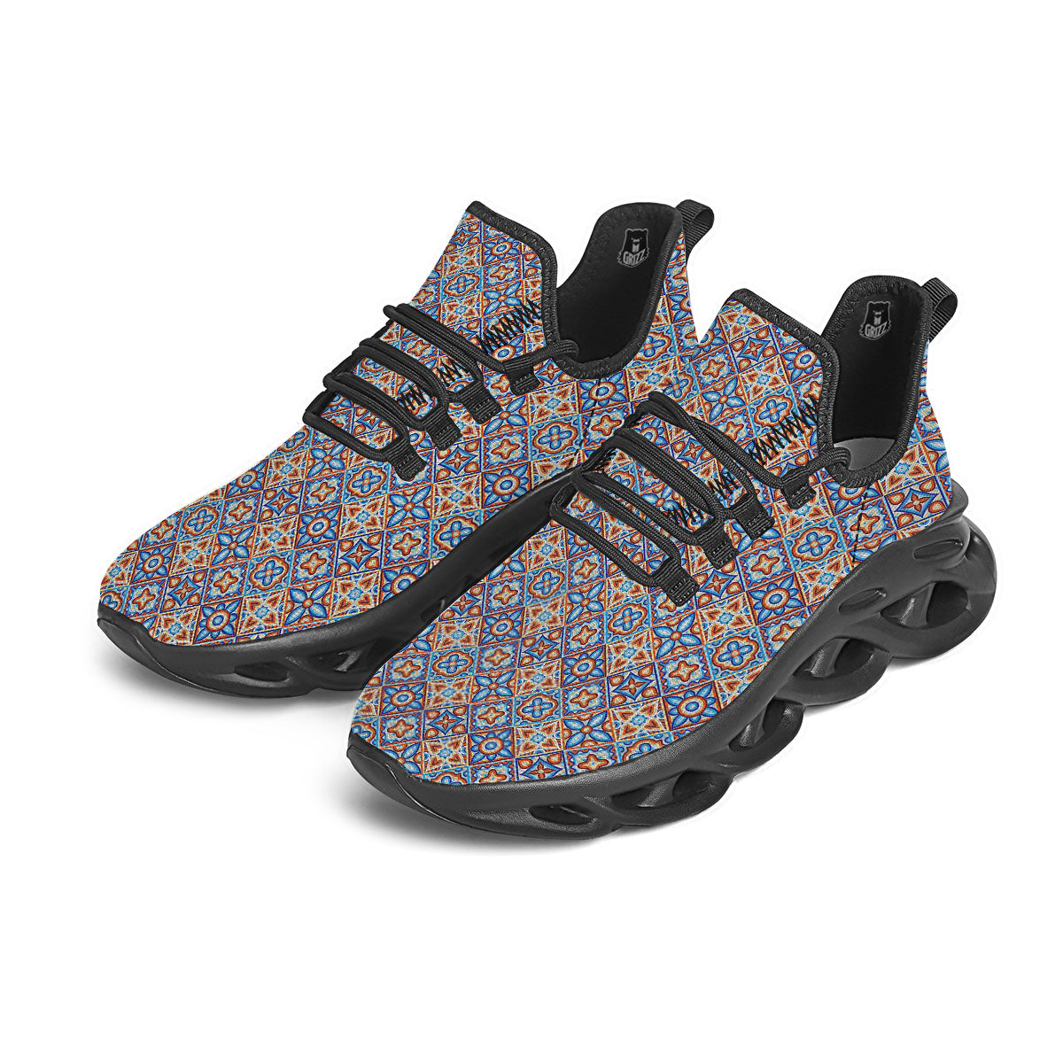 Patchwork Mosaic Print Pattern Black Running Shoes-grizzshop