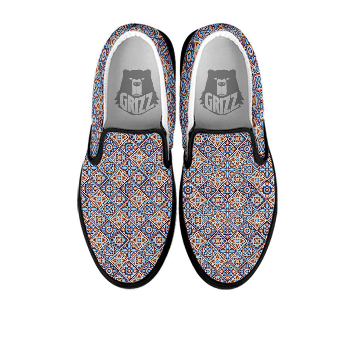 Patchwork Mosaic Print Pattern Black Slip On Shoes-grizzshop