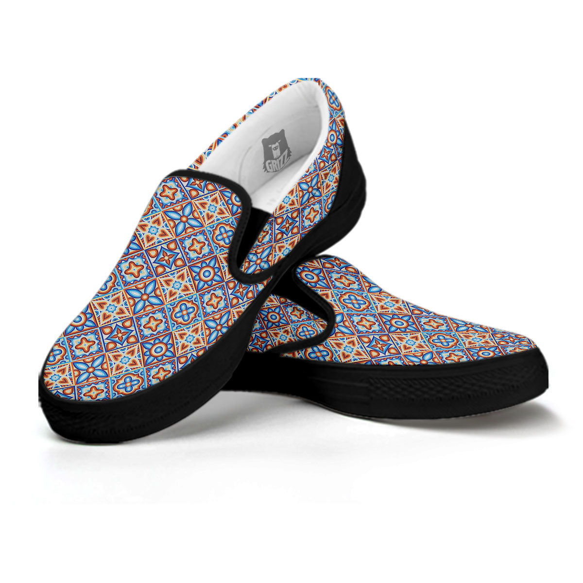 Patchwork Mosaic Print Pattern Black Slip On Shoes-grizzshop