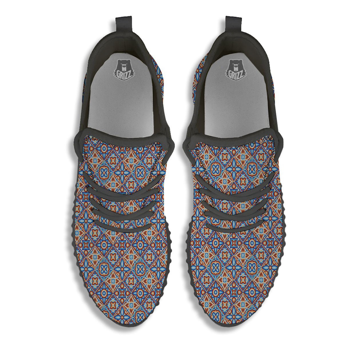 Patchwork Mosaic Print Pattern Black Walking Shoes-grizzshop