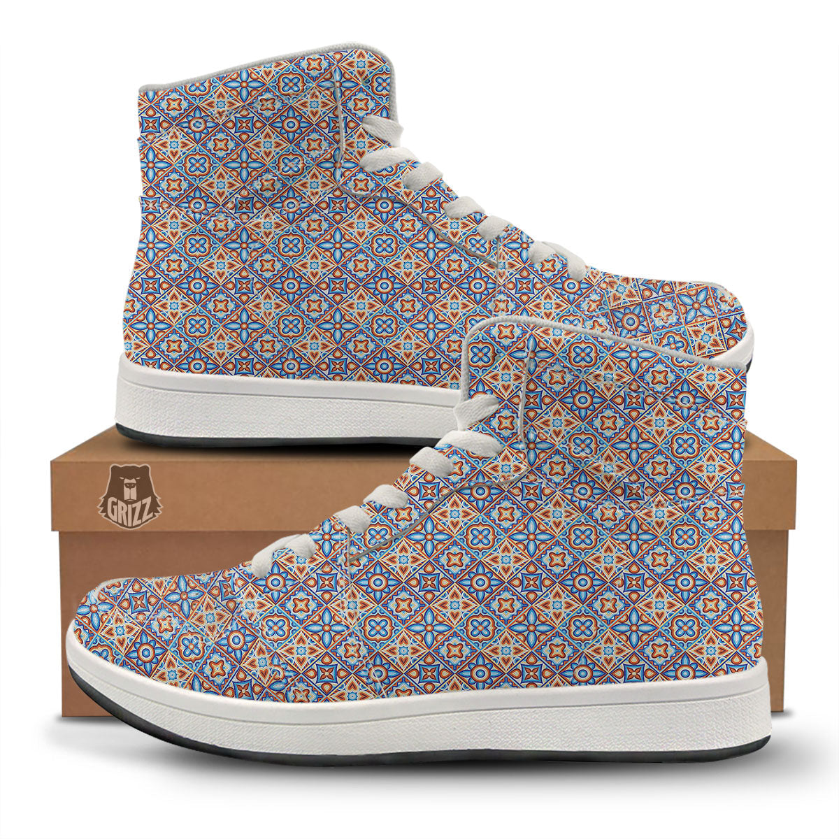 Patchwork Mosaic Print Pattern High Top Sneakers-grizzshop