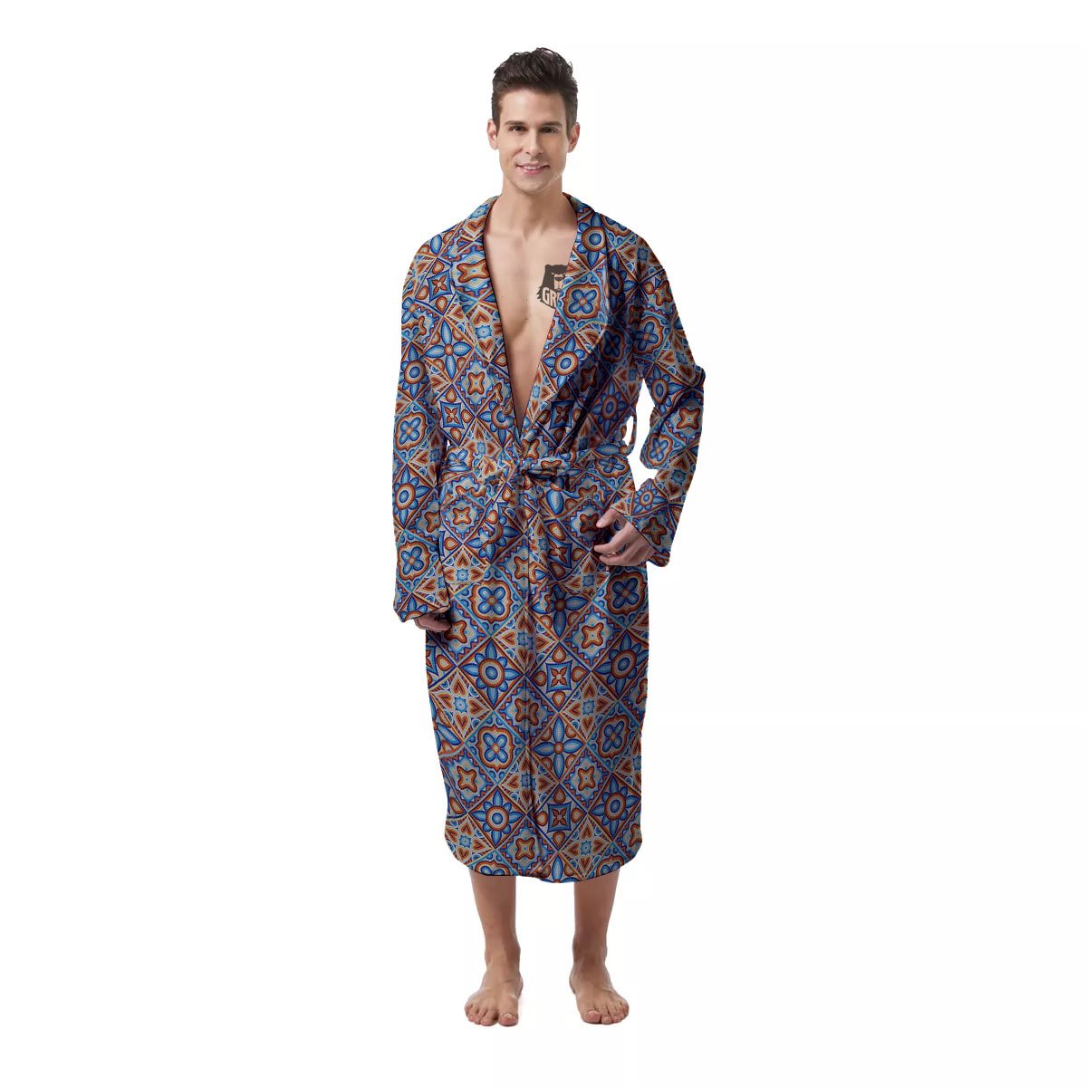 Patchwork Mosaic Print Pattern Men's Robe-grizzshop