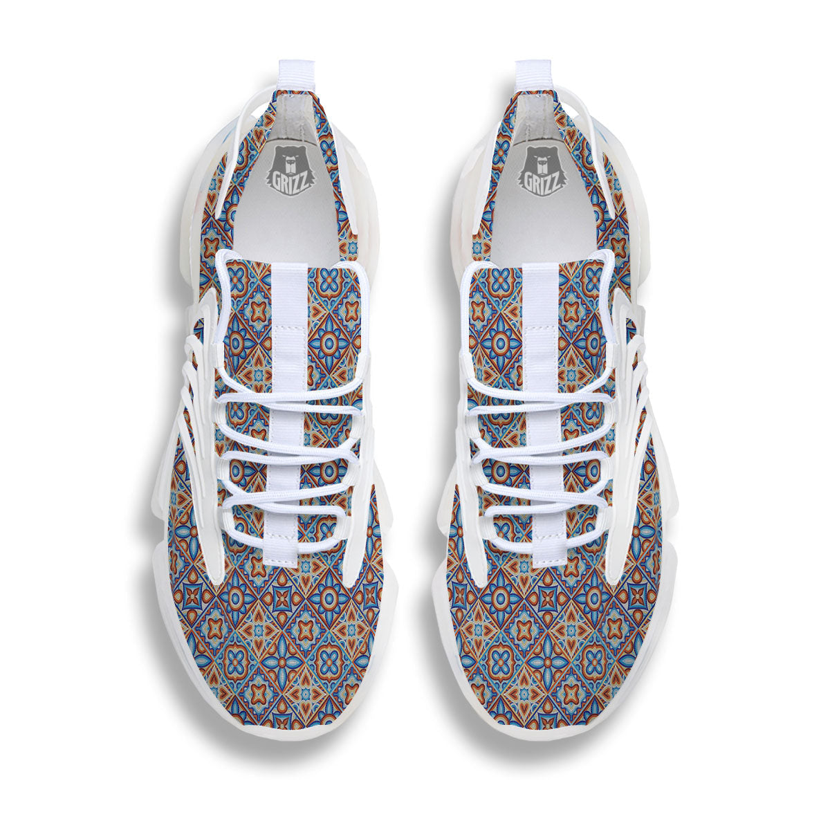 Patchwork Mosaic Print Pattern White Gym Shoes-grizzshop