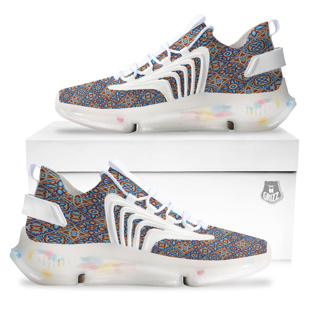 Patchwork Mosaic Print Pattern White Gym Shoes-grizzshop