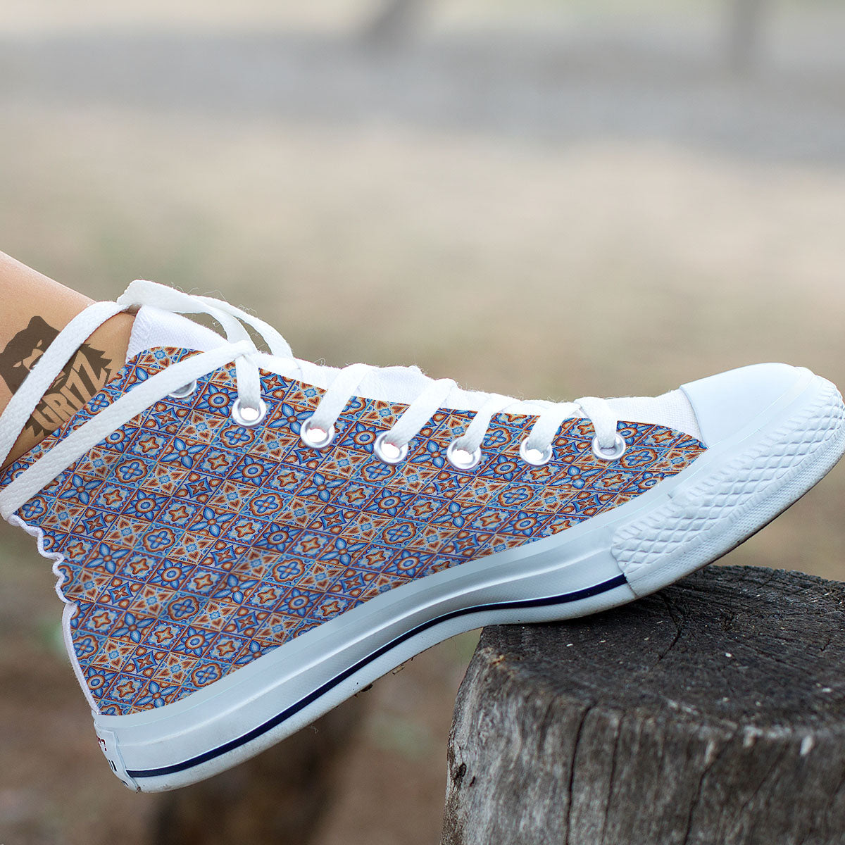 Patchwork Mosaic Print Pattern White High Top Shoes-grizzshop