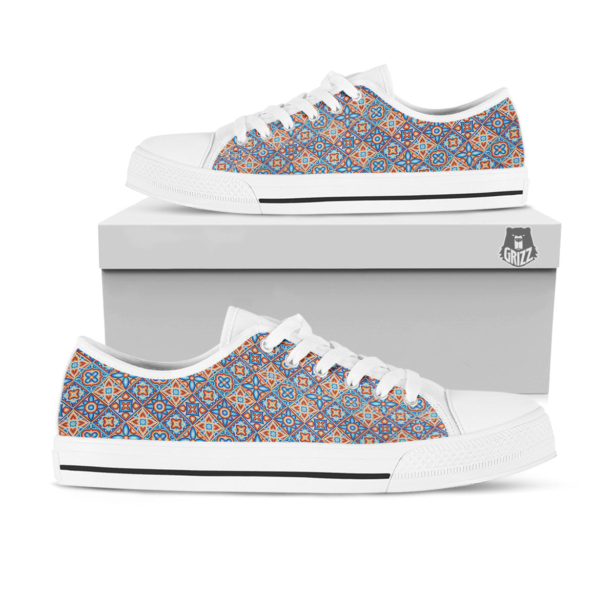 Patchwork Mosaic Print Pattern White Low Top Shoes-grizzshop