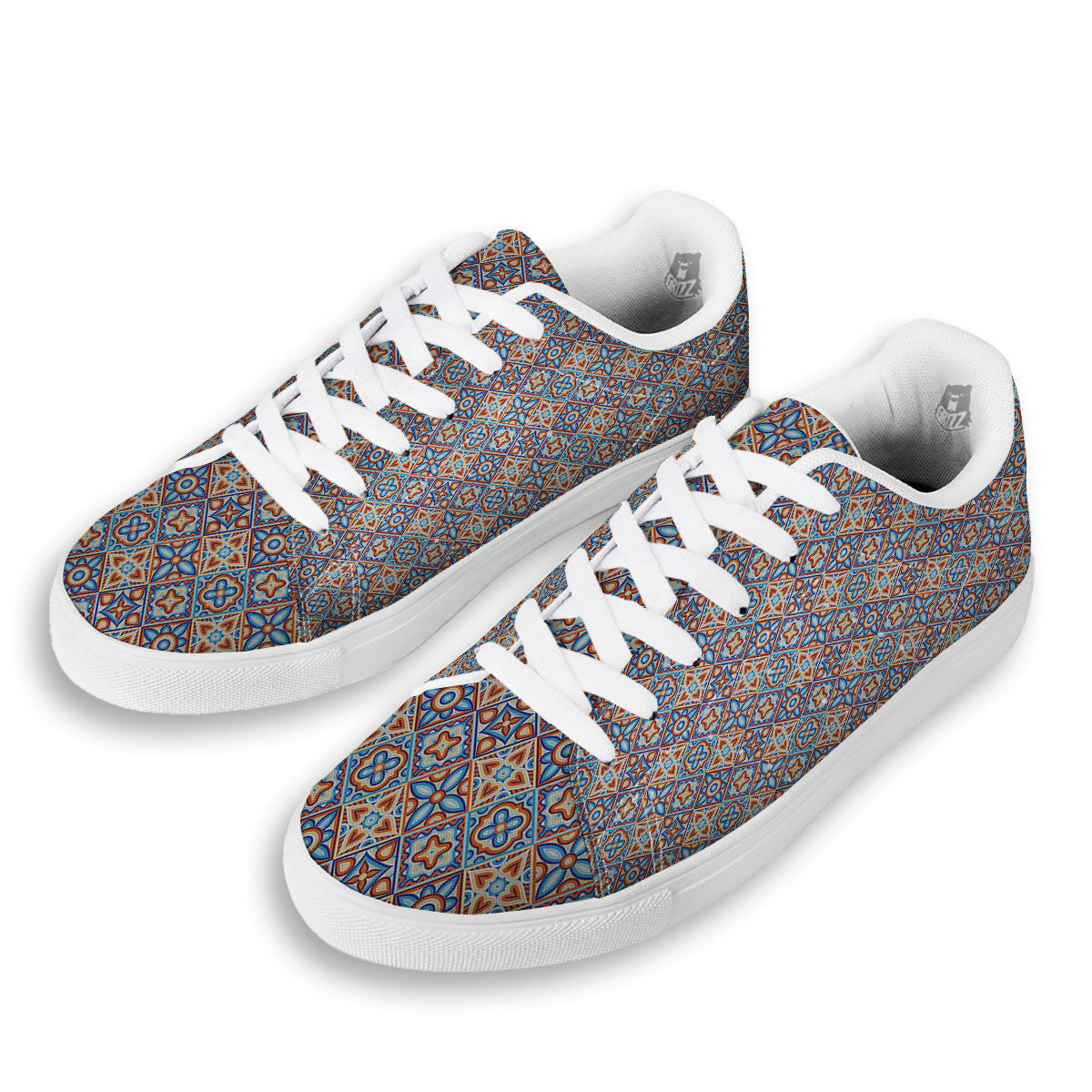 Patchwork Mosaic Print Pattern White Low Top Sneakers-grizzshop