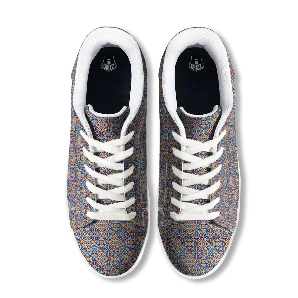 Patchwork Mosaic Print Pattern White Low Top Sneakers-grizzshop