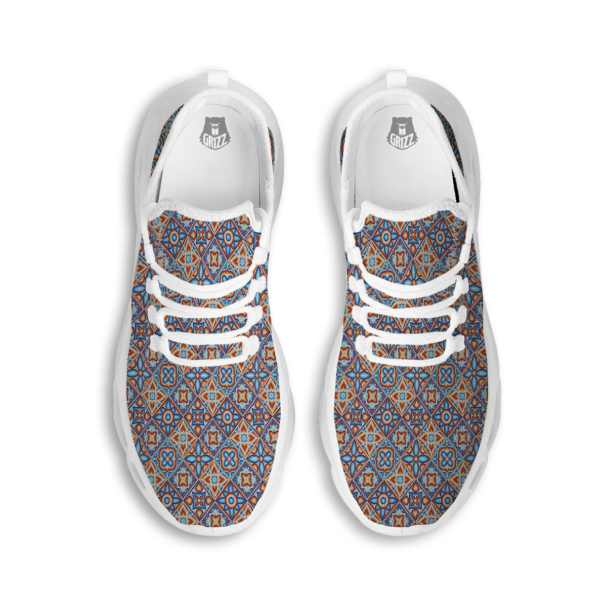 Patchwork Mosaic Print Pattern White Running Shoes-grizzshop