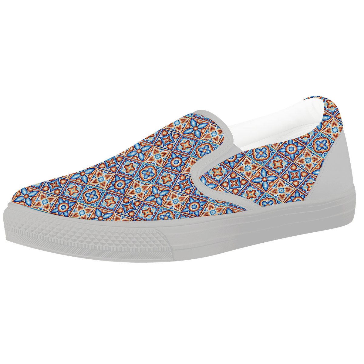 Patchwork Mosaic Print Pattern White Slip On Shoes-grizzshop