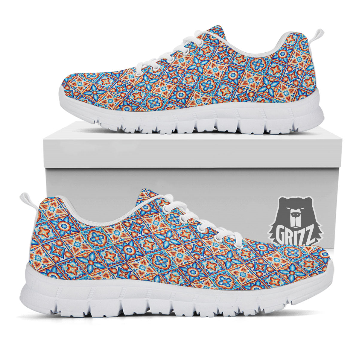 Patchwork Mosaic Print Pattern White Sneaker-grizzshop