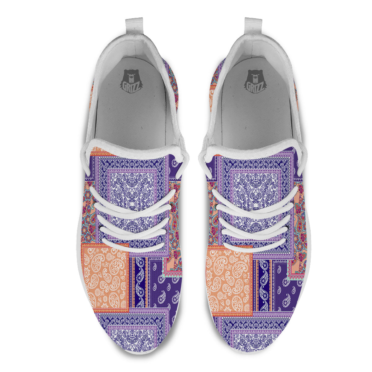 Patchwork Paisley Blue And Orange Print Pattern White Athletic Shoes-grizzshop