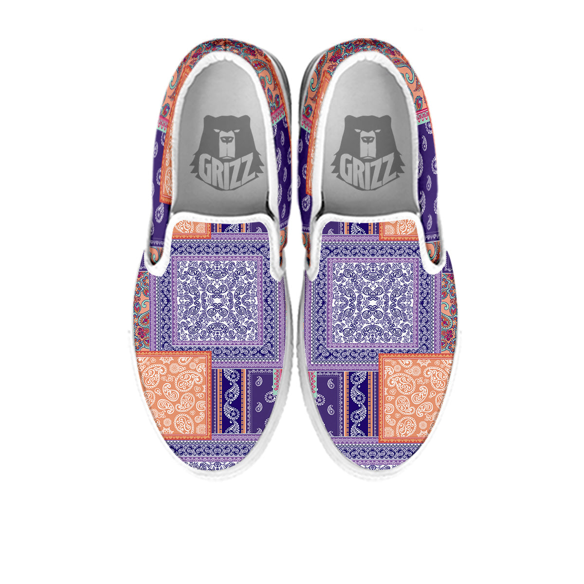 Patchwork Paisley Blue And Orange Print Pattern White Slip On Shoes-grizzshop