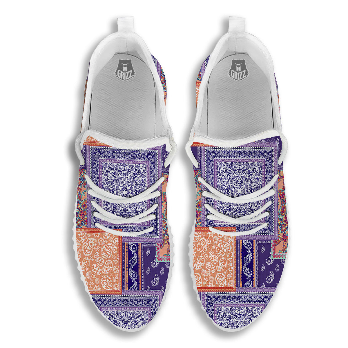 Patchwork Paisley Blue And Orange Print Pattern White Walking Shoes-grizzshop