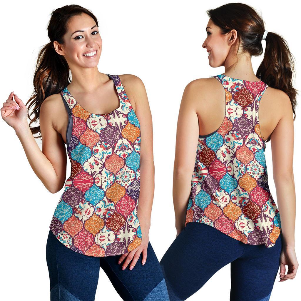 Patchwork Pattern Print Racerback Tank Tops-grizzshop