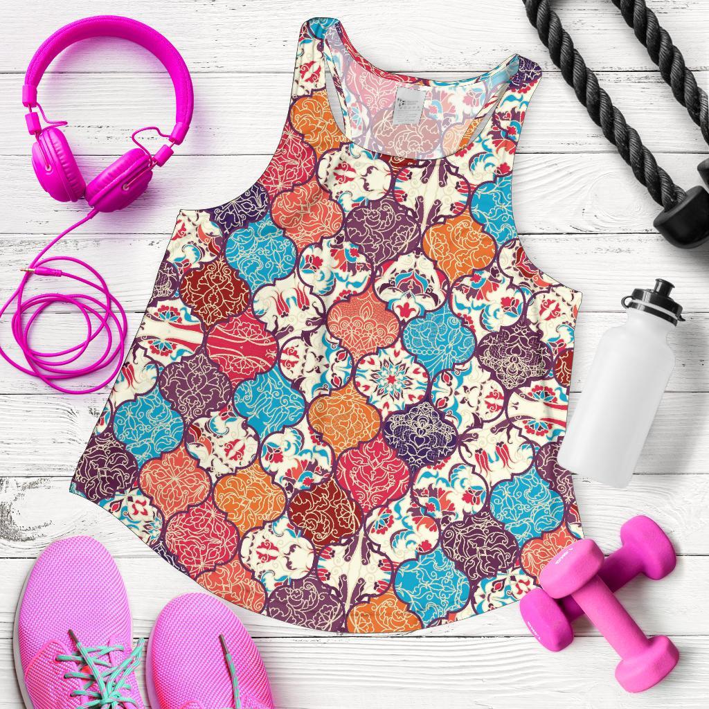 Patchwork Pattern Print Racerback Tank Tops-grizzshop