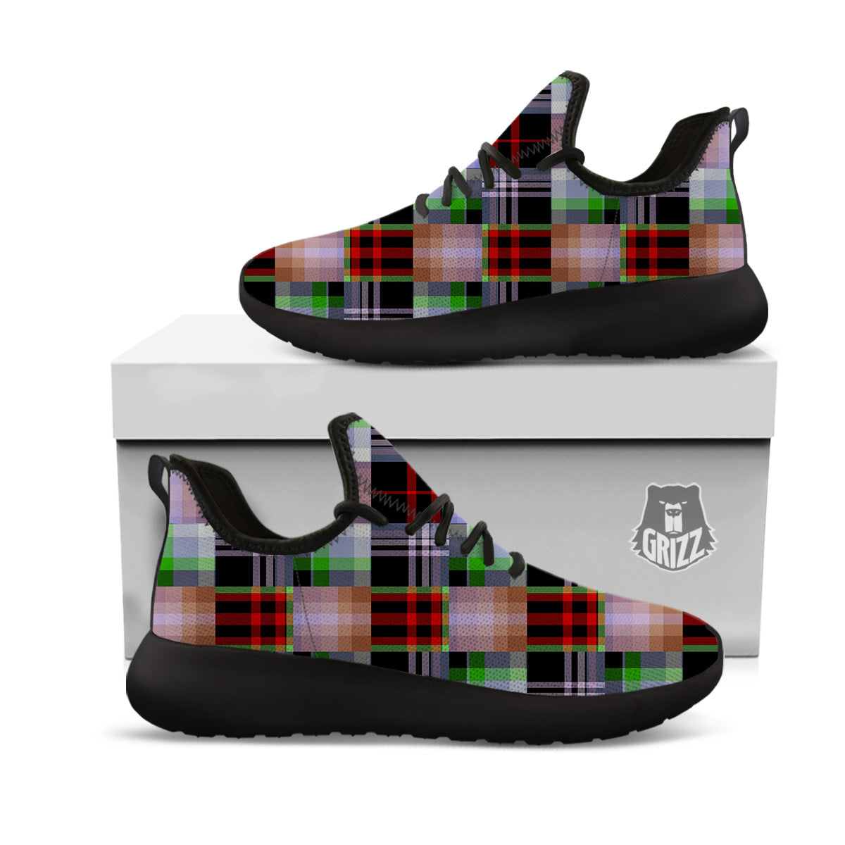 Patchwork Plaid Madras Print Pattern Black Athletic Shoes-grizzshop