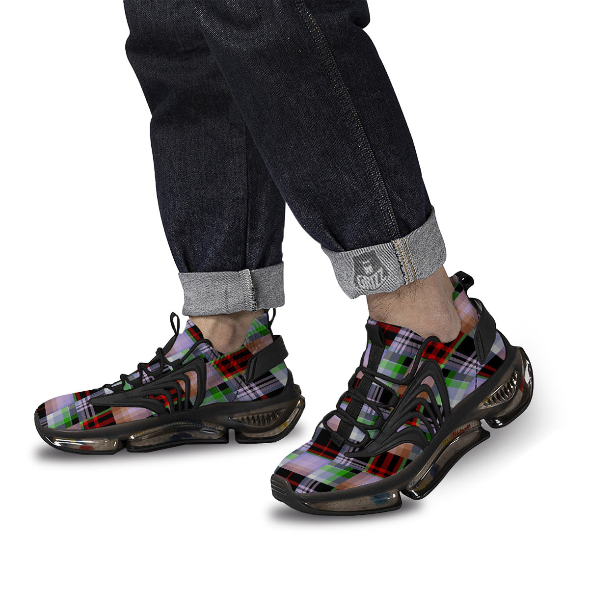 Patchwork Plaid Madras Print Pattern Black Gym Shoes-grizzshop