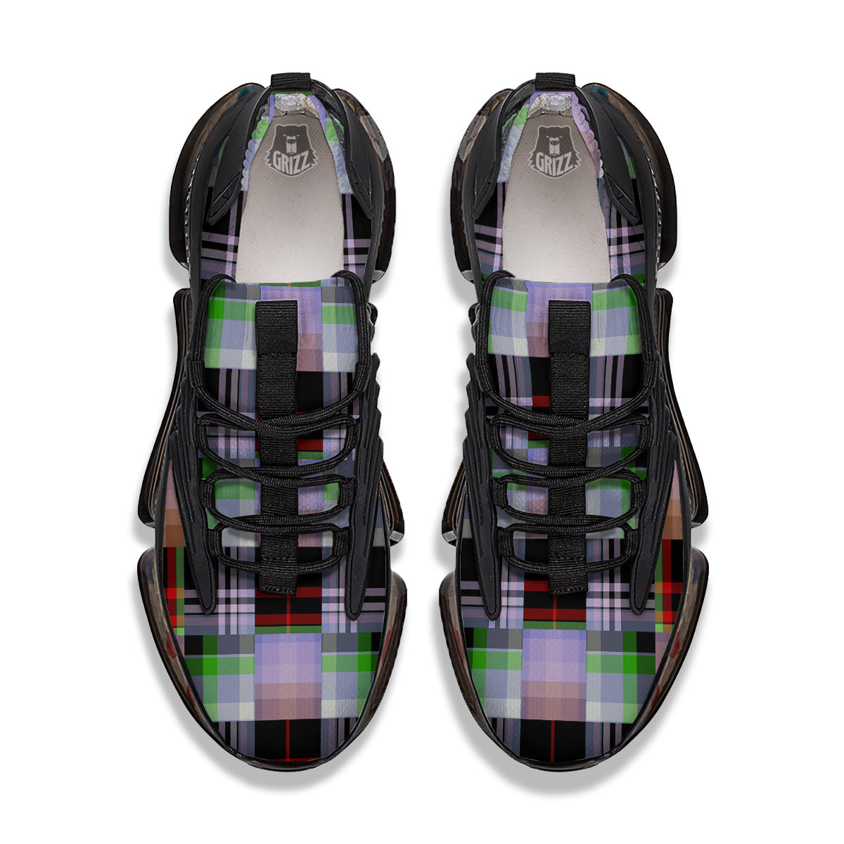 Patchwork Plaid Madras Print Pattern Black Gym Shoes-grizzshop