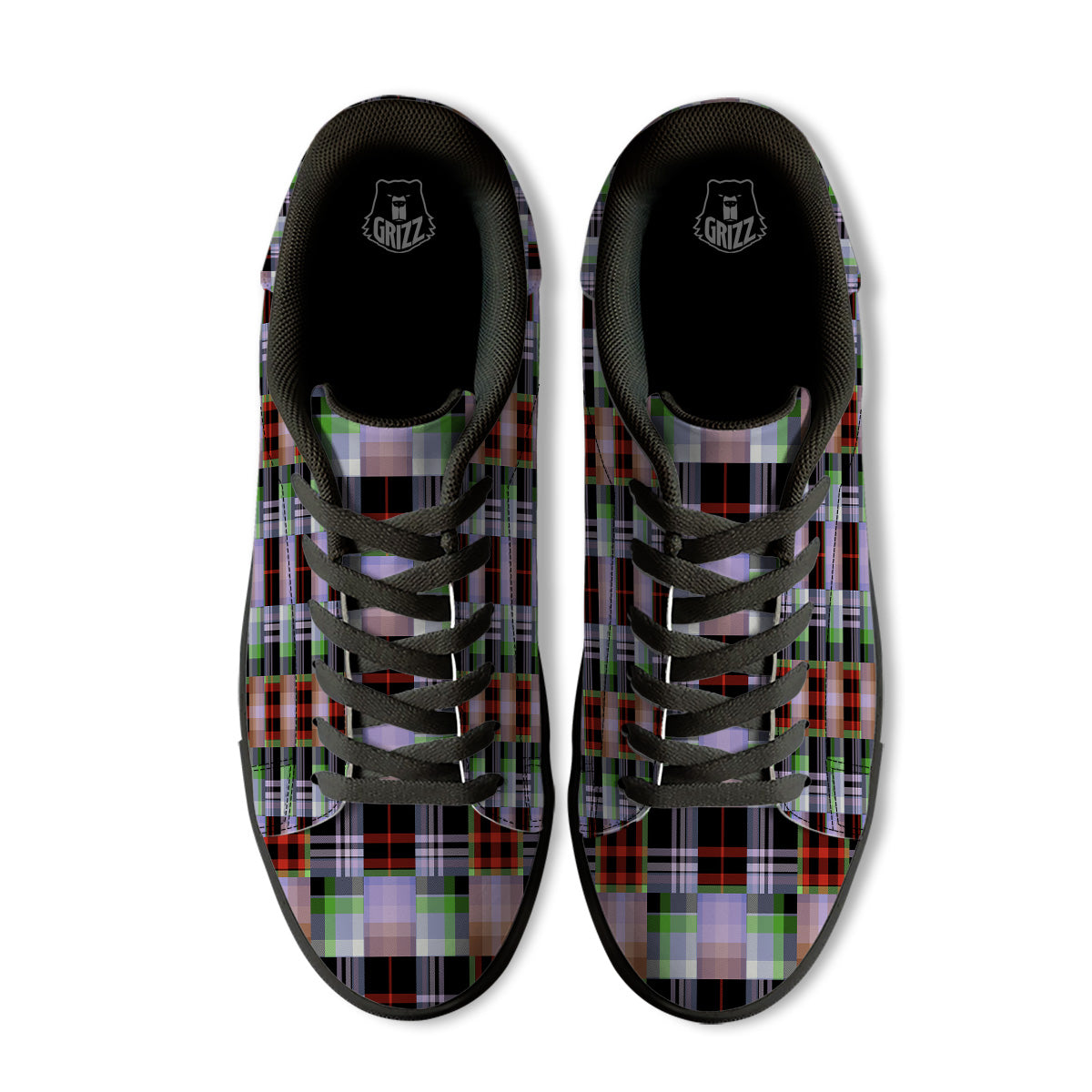 Patchwork Plaid Madras Print Pattern Black Low Top Sneakers-grizzshop