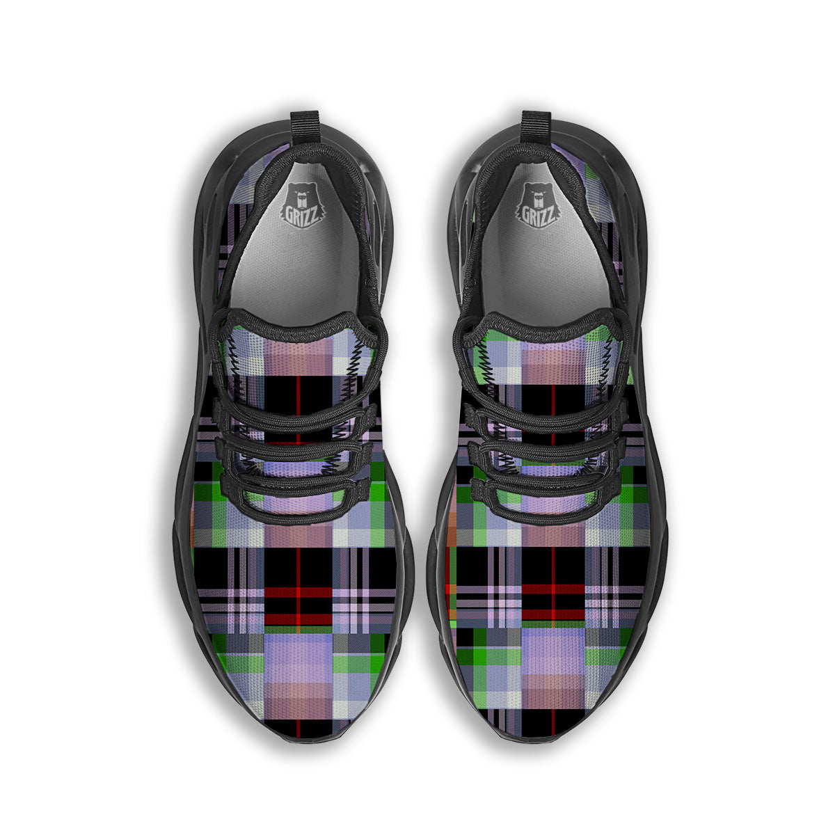 Patchwork Plaid Madras Print Pattern Black Running Shoes-grizzshop