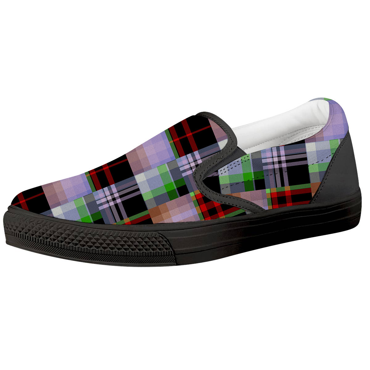 Patchwork Plaid Madras Print Pattern Black Slip On Shoes-grizzshop