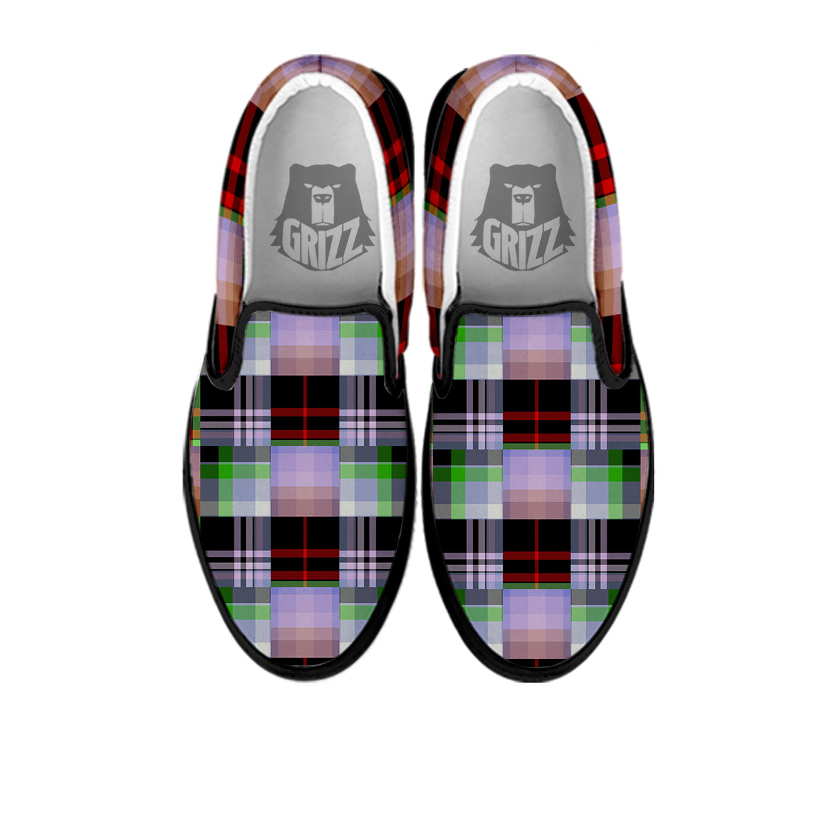 Patchwork Plaid Madras Print Pattern Black Slip On Shoes-grizzshop