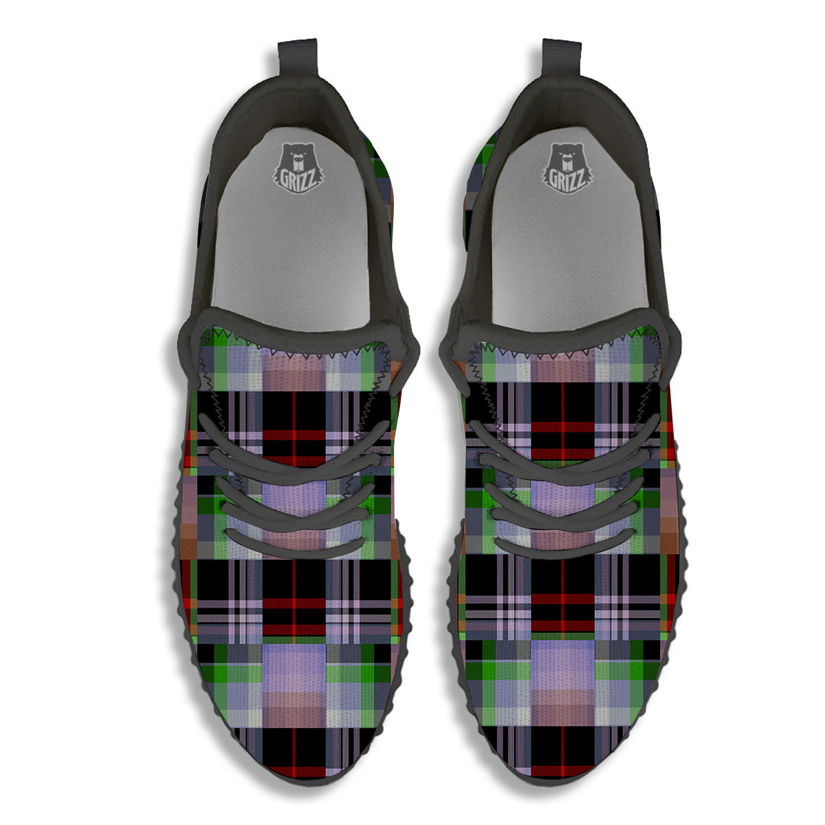 Patchwork Plaid Madras Print Pattern Black Walking Shoes-grizzshop