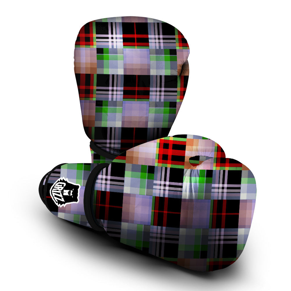Patchwork Plaid Madras Print Pattern Boxing Gloves-grizzshop
