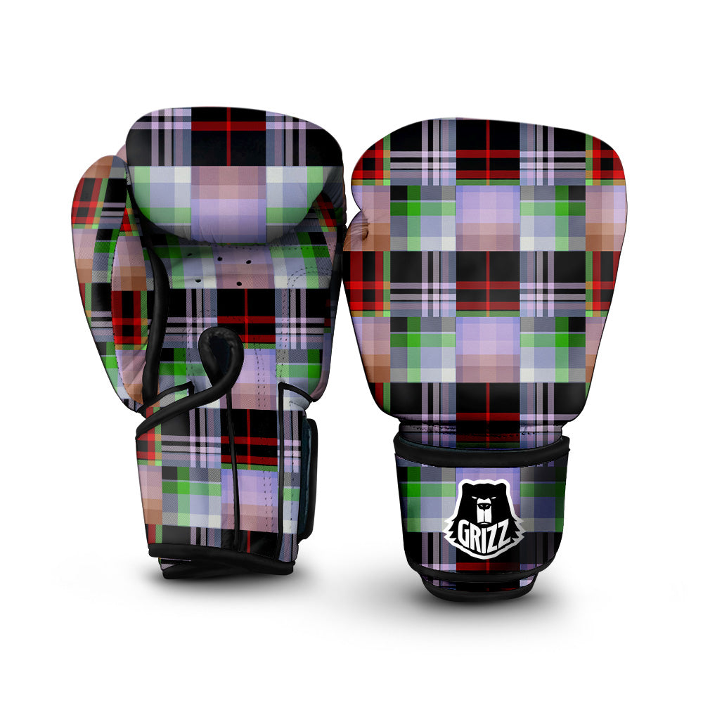 Patchwork Plaid Madras Print Pattern Boxing Gloves-grizzshop