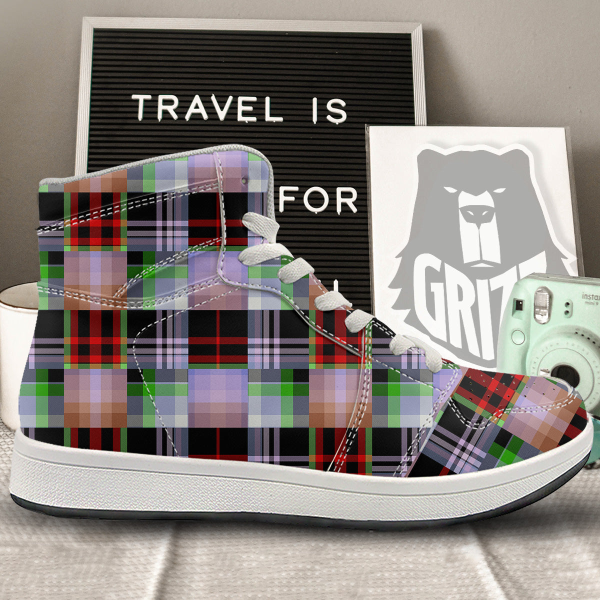 Patchwork Plaid Madras Print Pattern High Top Sneakers-grizzshop