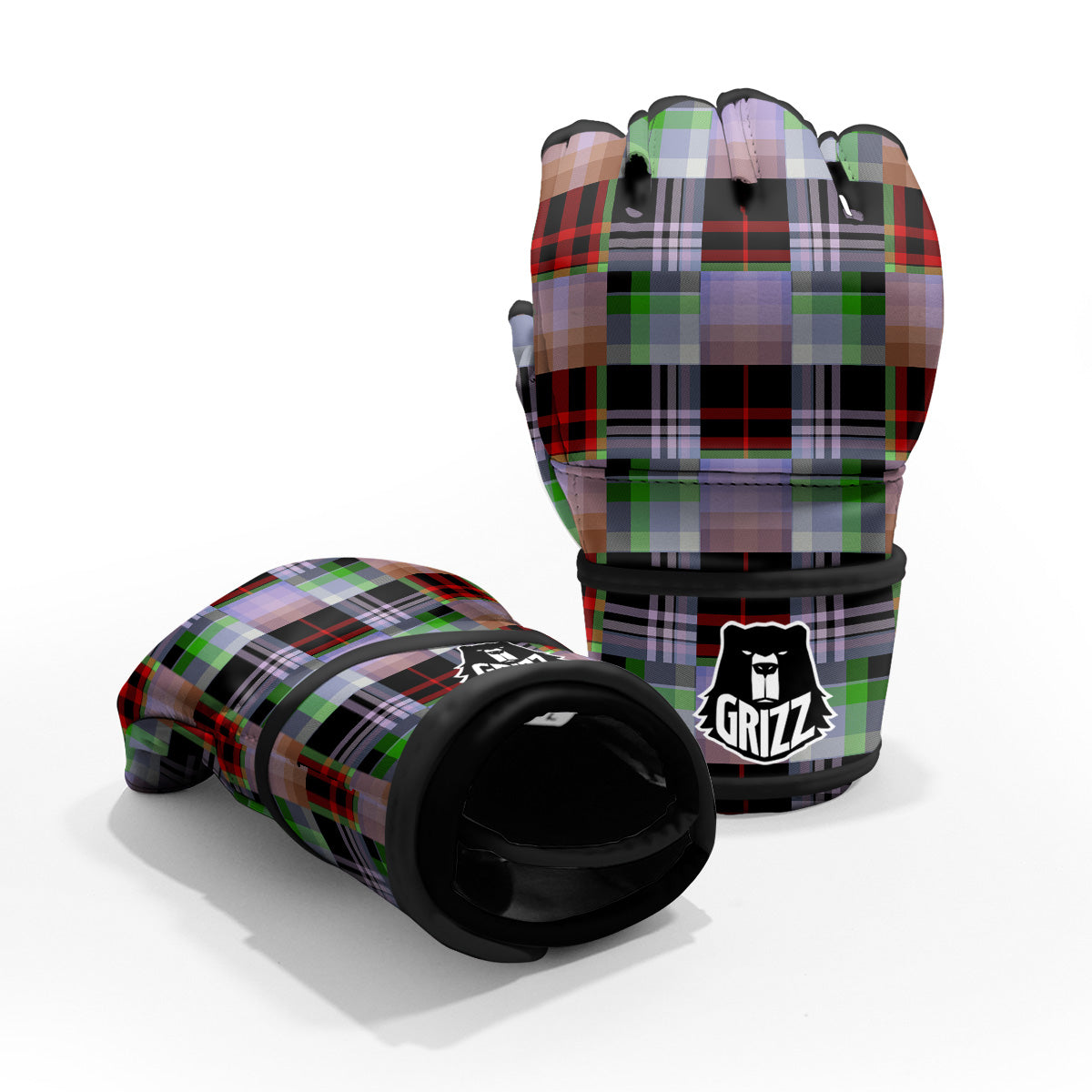 Patchwork Plaid Madras Print Pattern MMA Gloves-grizzshop