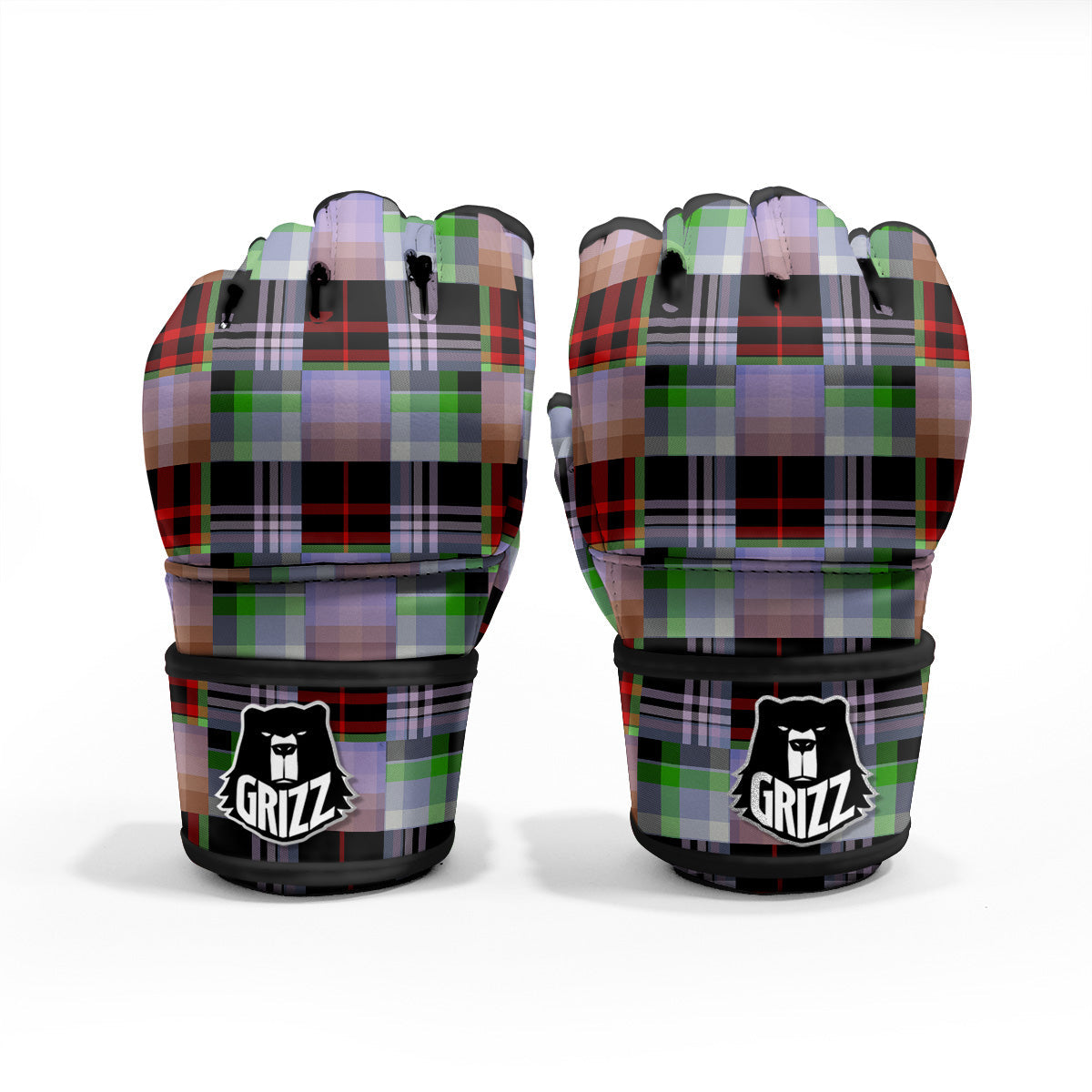 Patchwork Plaid Madras Print Pattern MMA Gloves-grizzshop