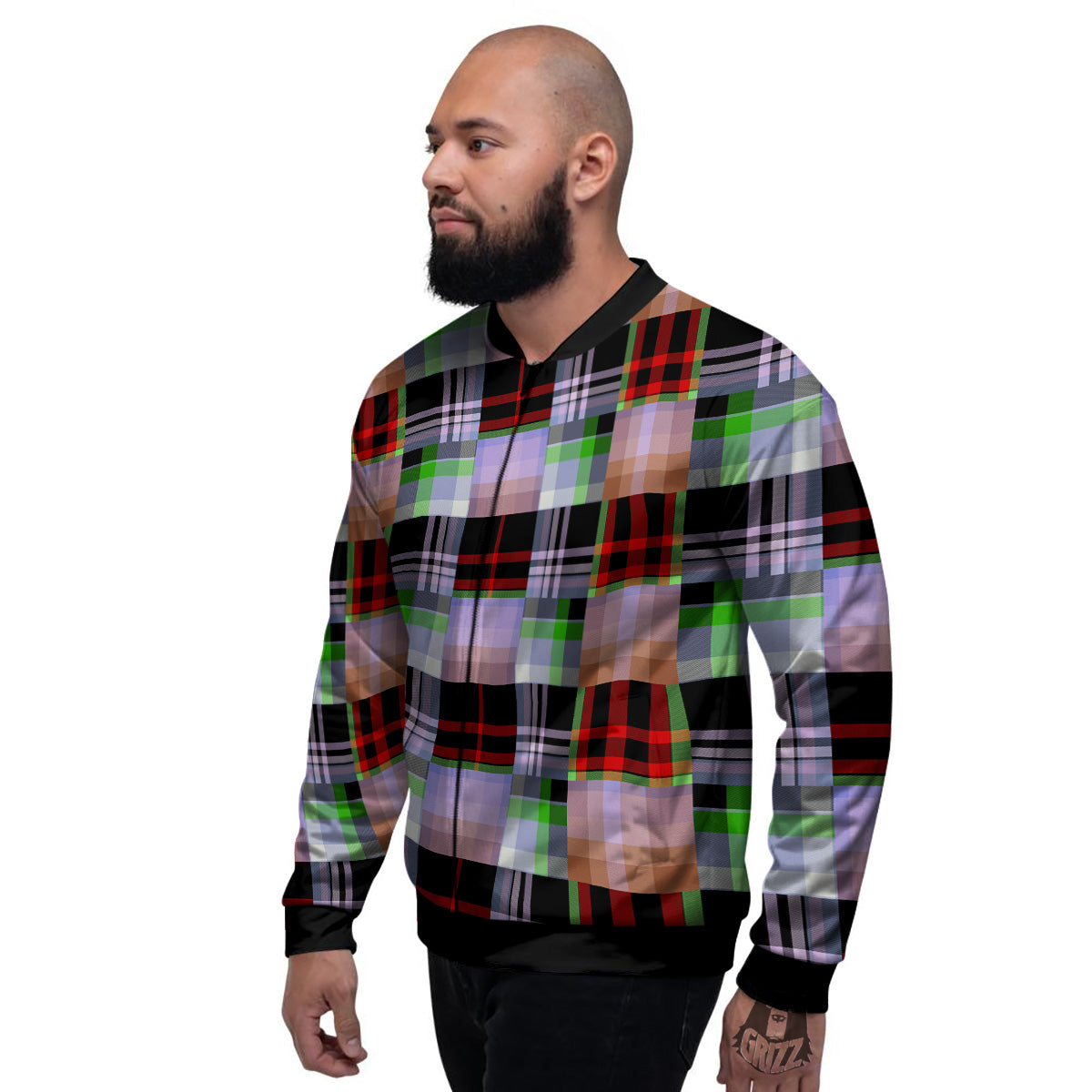Patchwork Plaid Madras Print Pattern Men's Bomber Jacket-grizzshop