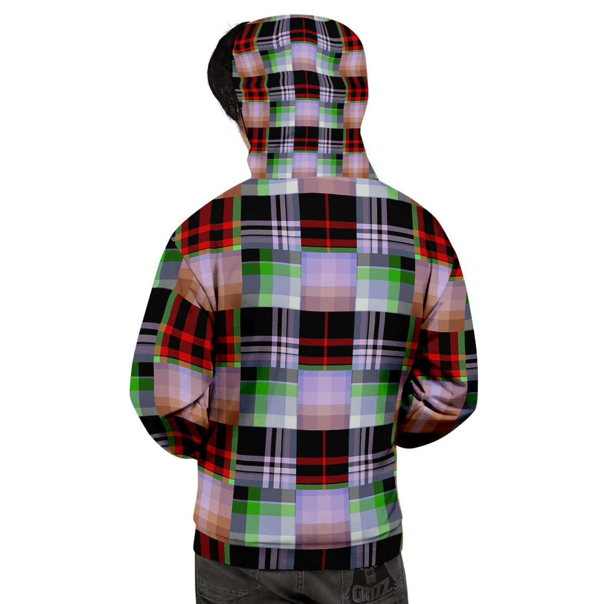 Patchwork Plaid Madras Print Pattern Men's Hoodie-grizzshop