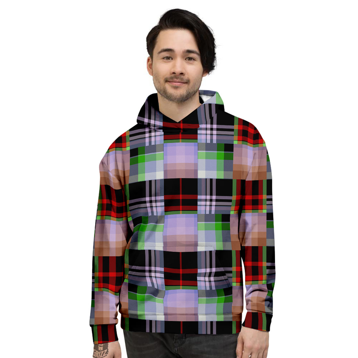 Patchwork Plaid Madras Print Pattern Men's Hoodie-grizzshop
