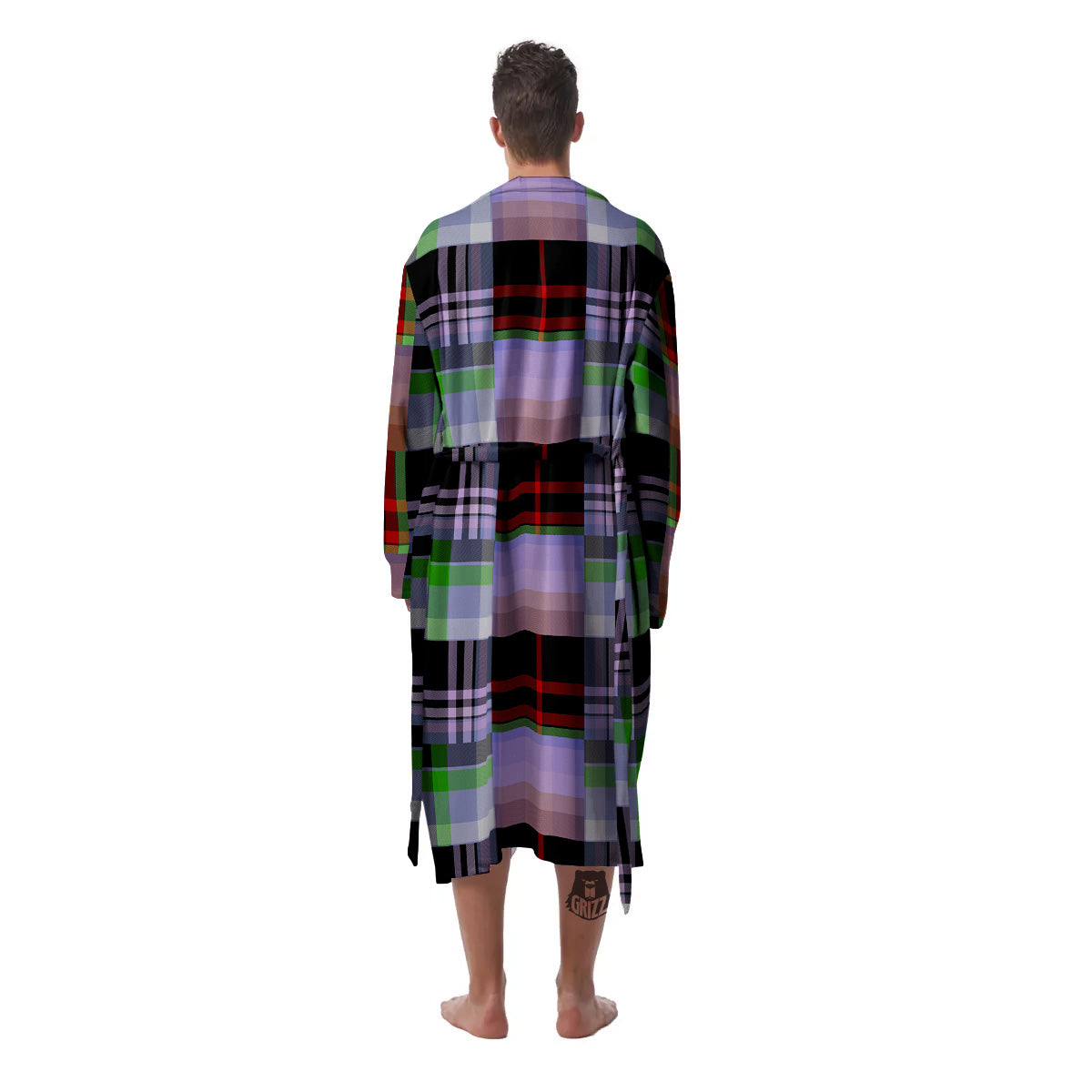 Patchwork Plaid Madras Print Pattern Men's Robe-grizzshop