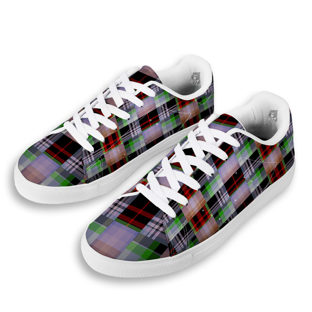 Patchwork Plaid Madras Print Pattern White Low Top Sneakers-grizzshop
