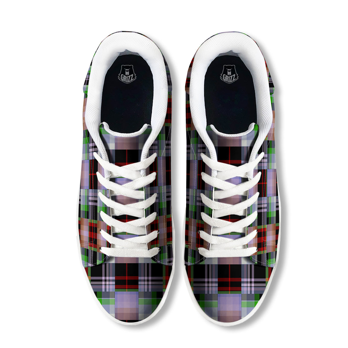 Patchwork Plaid Madras Print Pattern White Low Top Sneakers-grizzshop