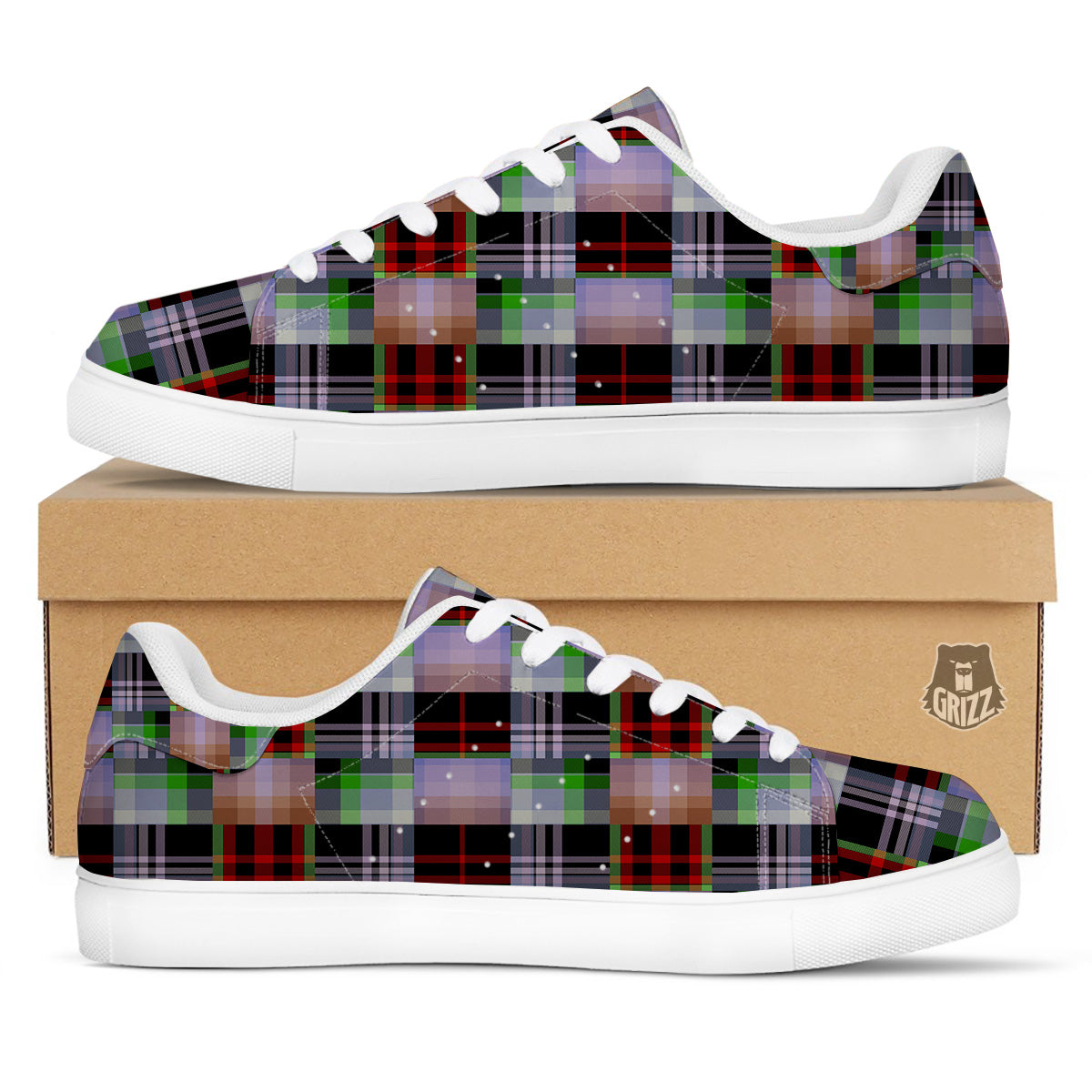 Patchwork Plaid Madras Print Pattern White Low Top Sneakers-grizzshop