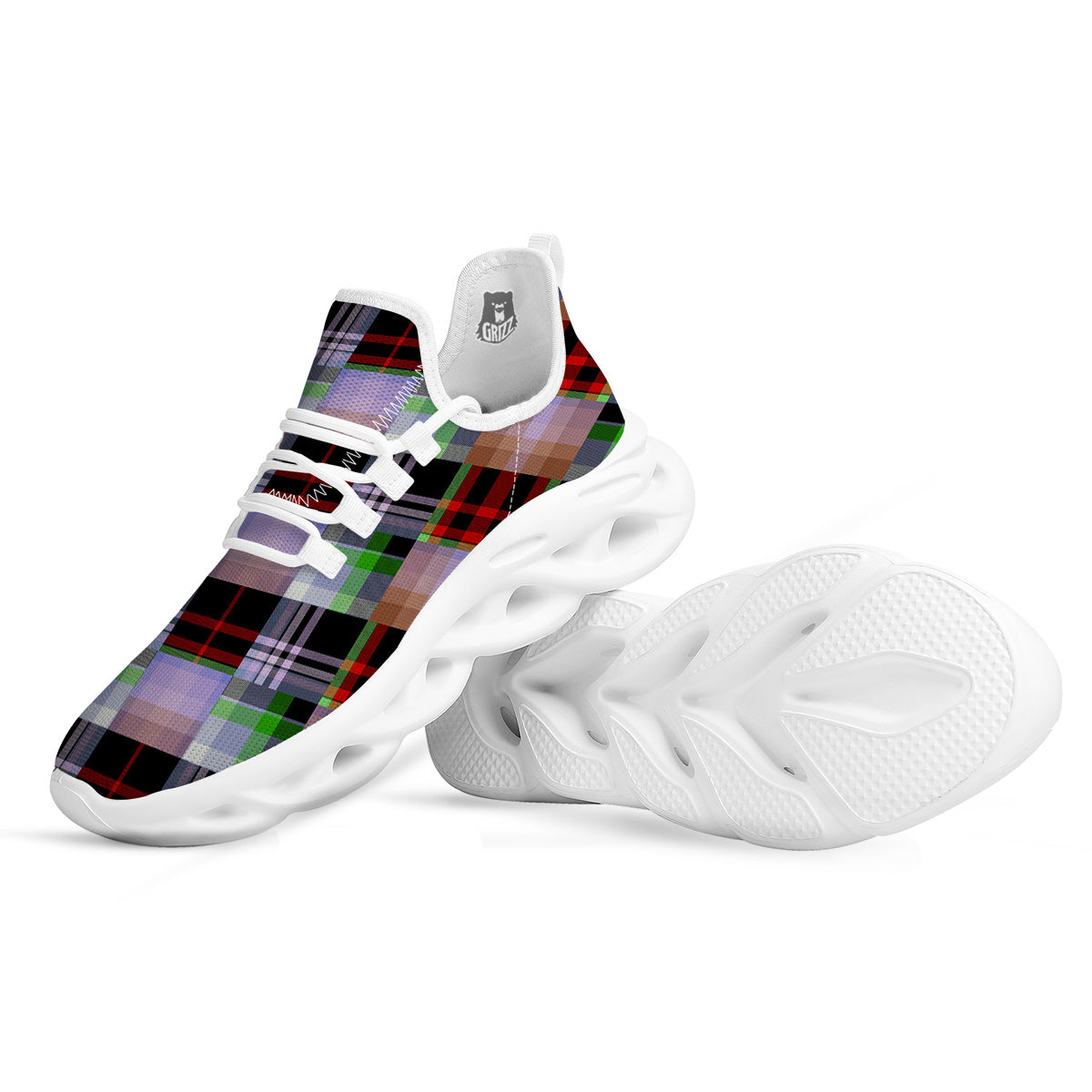 Patchwork Plaid Madras Print Pattern White Running Shoes-grizzshop