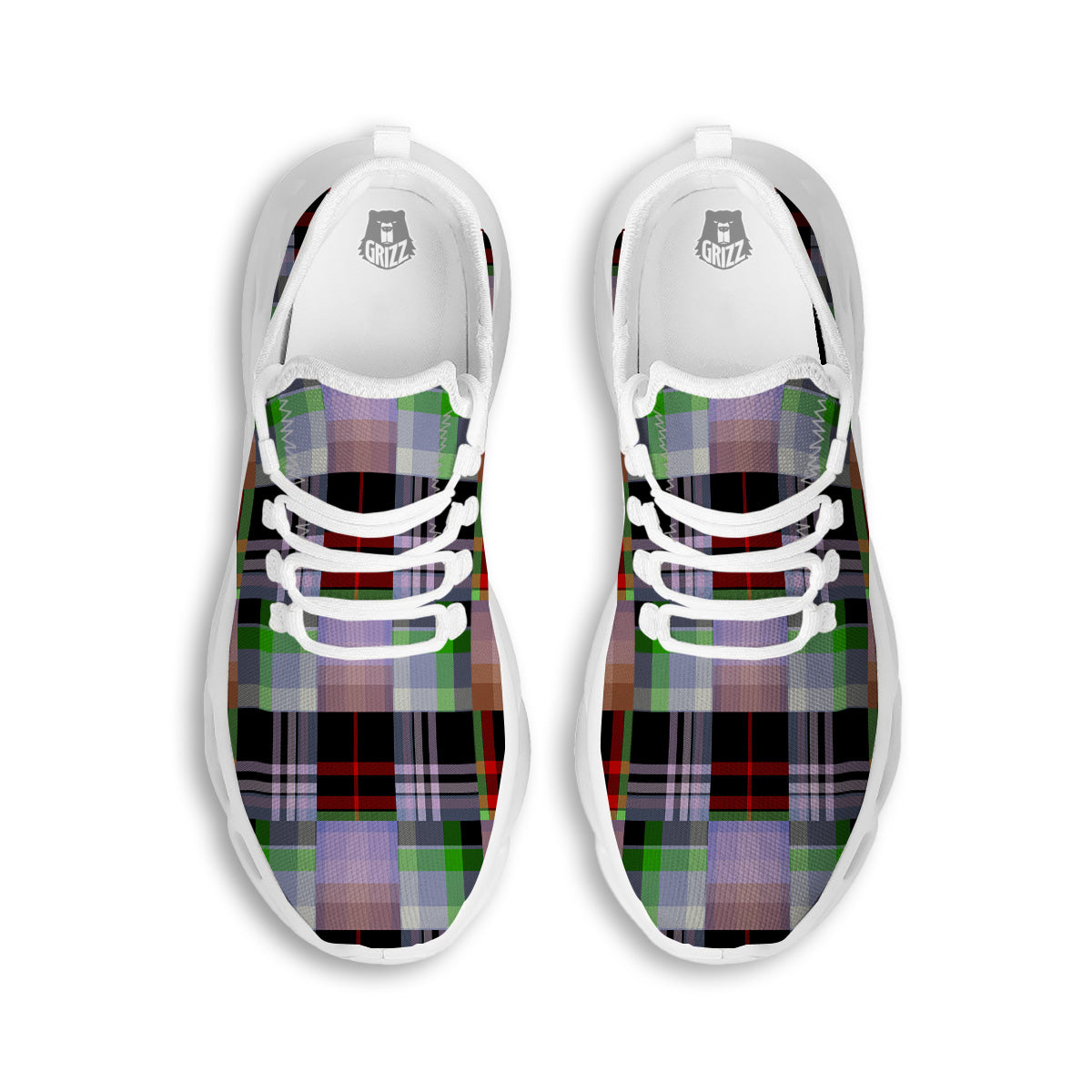 Patchwork Plaid Madras Print Pattern White Running Shoes-grizzshop