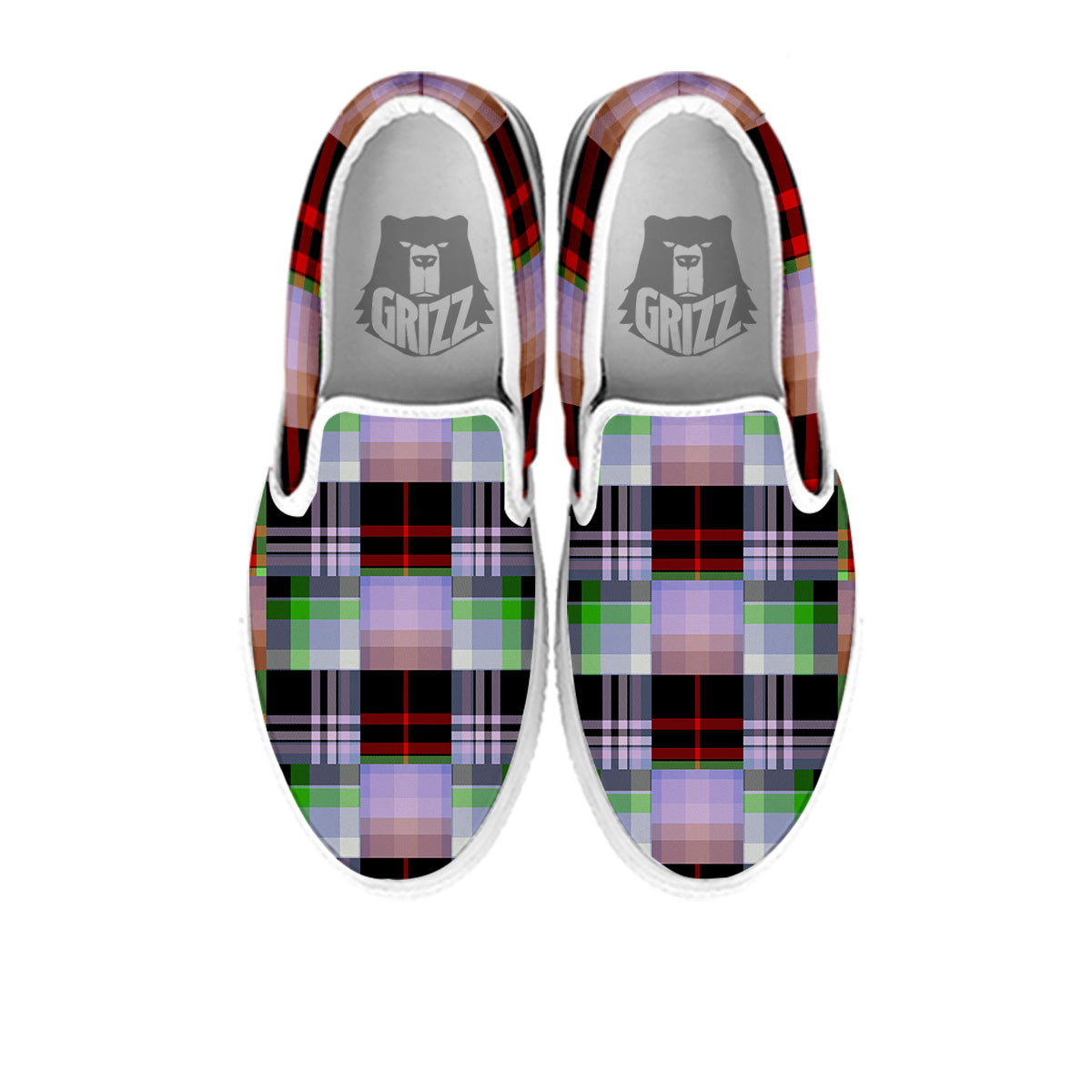 Patchwork Plaid Madras Print Pattern White Slip On Shoes-grizzshop