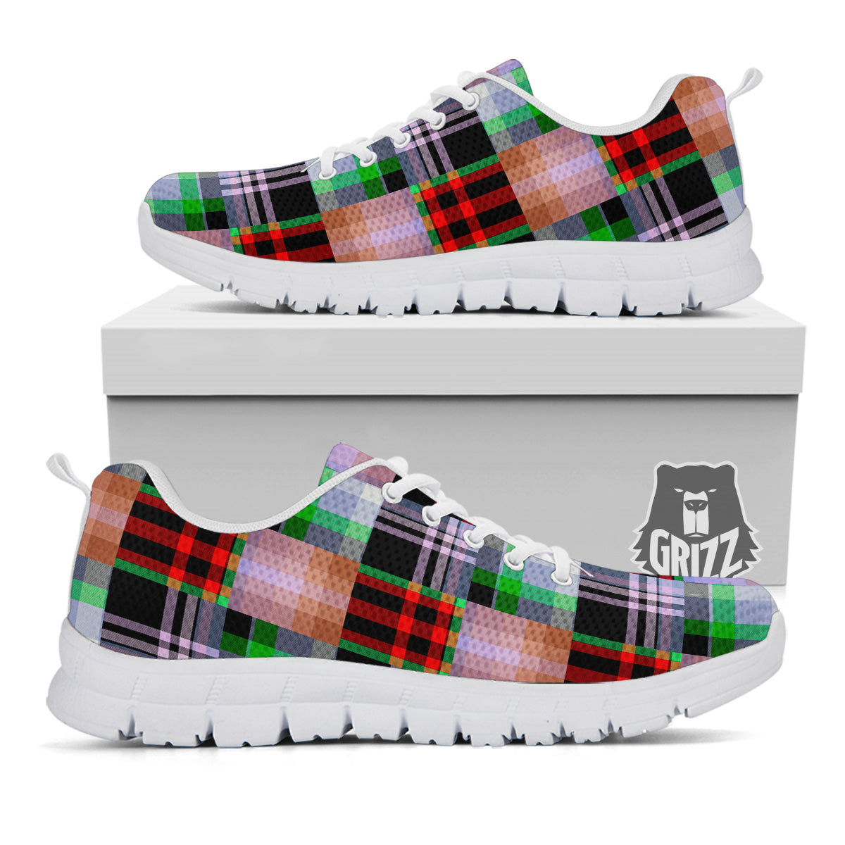 Patchwork Plaid Madras Print Pattern White Sneaker-grizzshop