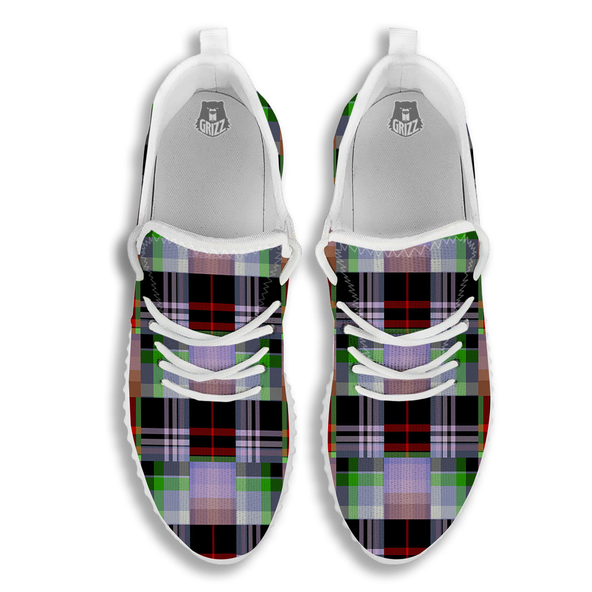 Patchwork Plaid Madras Print Pattern White Walking Shoes-grizzshop